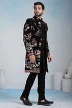 Black Silk Embroidered Jacket Indo Western Set