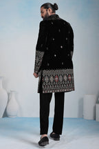 Black Silk Embroidered Jacket Indo Western Set