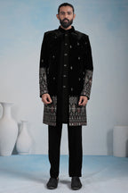 Black Silk Embroidered Jacket Indo Western Set