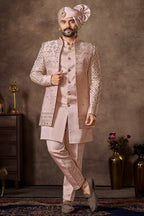 Light Pink Sequin Embroidered Jacket Indo Western Set