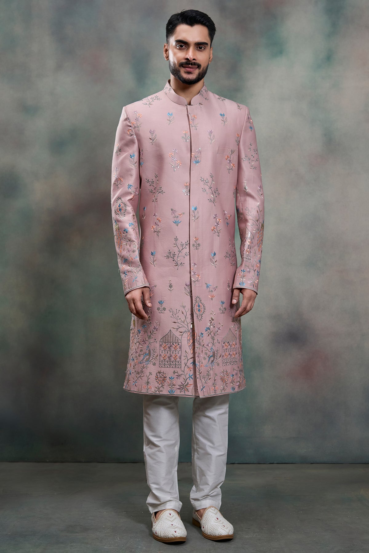 Dusty Pink Silk Embroidered and Sequin Work Indo Western Set
