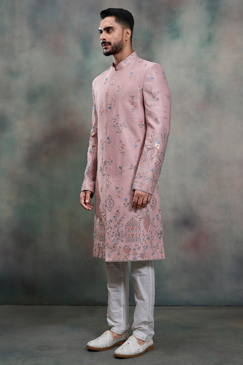 Dusty Pink Silk Embroidered and Sequin Work Indo Western Set