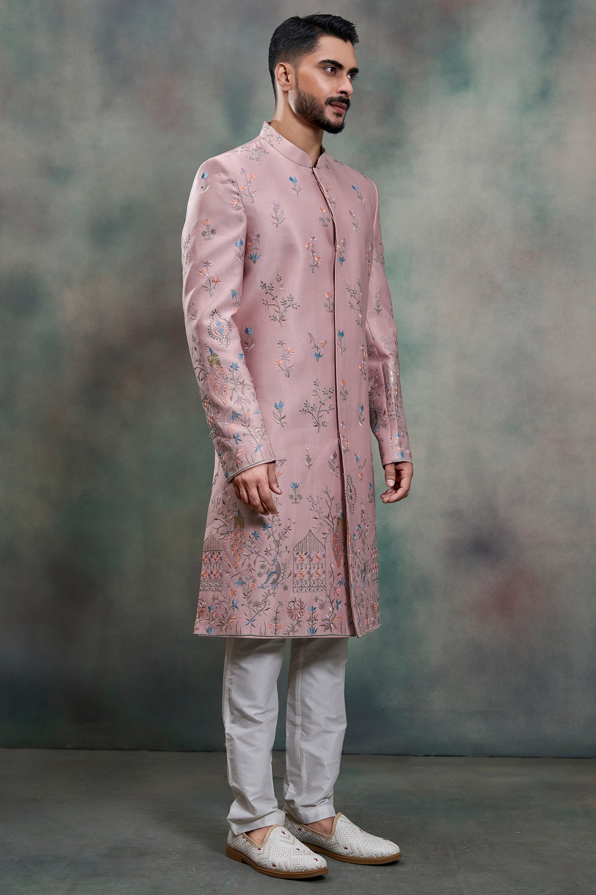 Dusty Pink Silk Embroidered and Sequin Work Indo Western Set