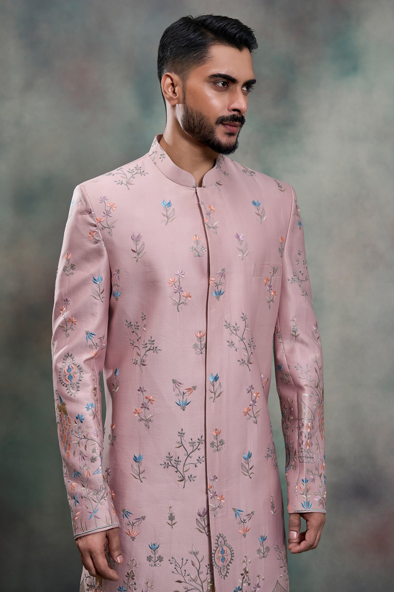 Dusty Pink Silk Embroidered and Sequin Work Indo Western Set Secondary image
