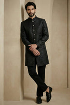 Black Jacquard Indo Western Set