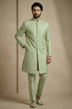 Olive Green Jacquard Indo Western Set