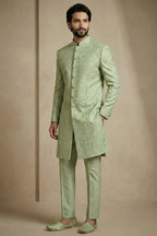Olive Green Jacquard Indo Western Set