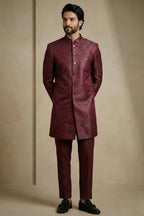 Dark Maroon Jacquard Indo Western Set