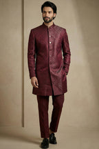 Dark Maroon Jacquard Indo Western Set