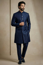 Navy Blue Jacquard Indo Western Set