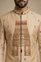 Beige Satin Beads Work Sherwani