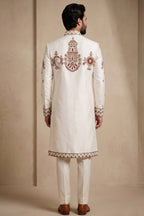 Pearl White Satin Beaded Work Sherwani Set