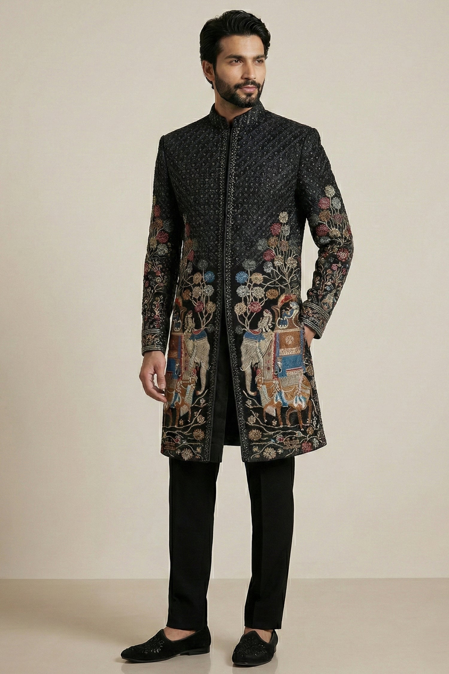 Black Velvet Zardosi and Bead Work Indo Western Set