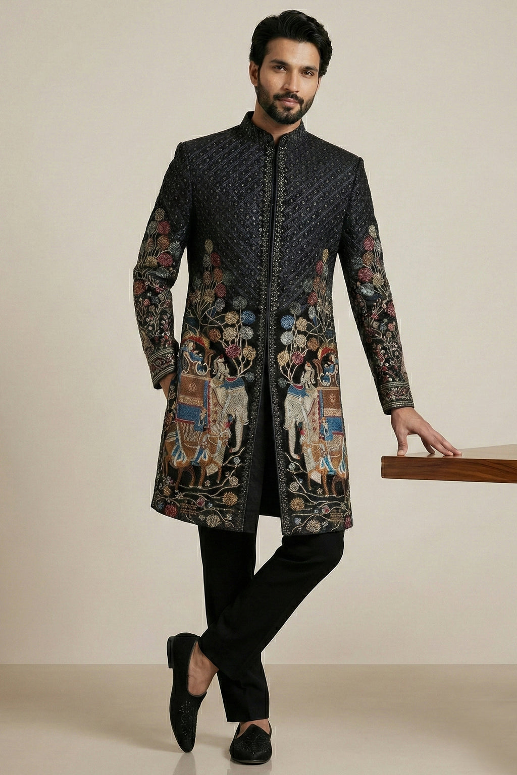 Black Velvet Zardosi and Bead Work Indo Western Set