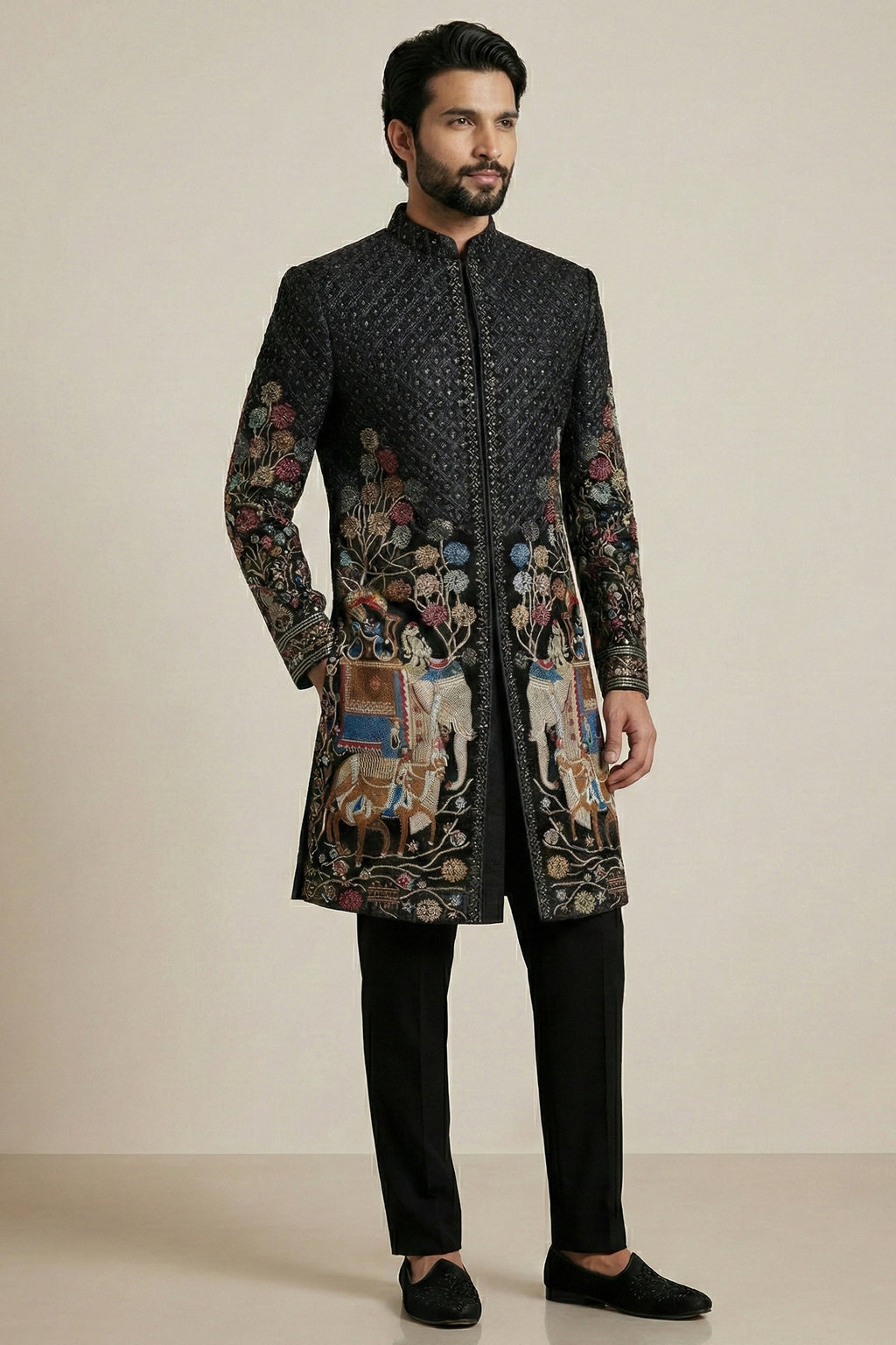 Black Velvet Zardosi and Bead Work Indo Western Set