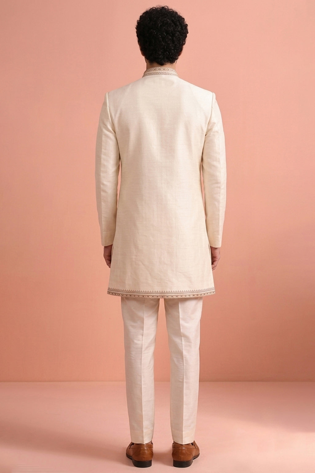 White Satin Embroidered Jacket Indo Western Set