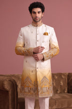 Off White and Yellow Indo Western Set with Embroidery