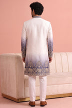 Off White and Purple Indo Western Set with Embroidery