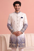 Off White and Purple Indo Western Set with Embroidery