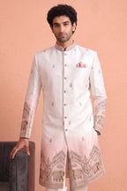 Off White and Light Pink Indo Western Set with Embroidery