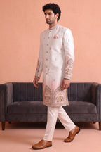 Off White and Light Pink Indo Western Set with Embroidery