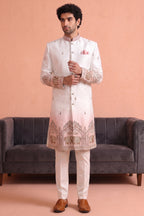 Off White and Light Pink Indo Western Set with Embroidery