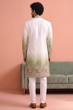Off White and Green Indo Western Set with Embroidery