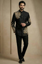 Black Satin Embroidered Jodhpuri Suit