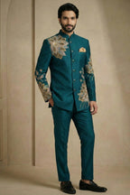 Rama Blue Satin Embroidered Jodhpuri Suit