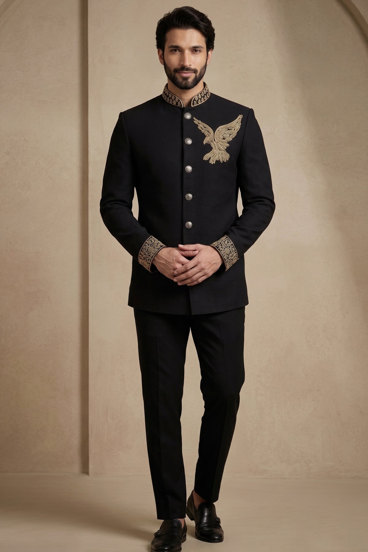 Black Silk Beaded Jodhpuri Set