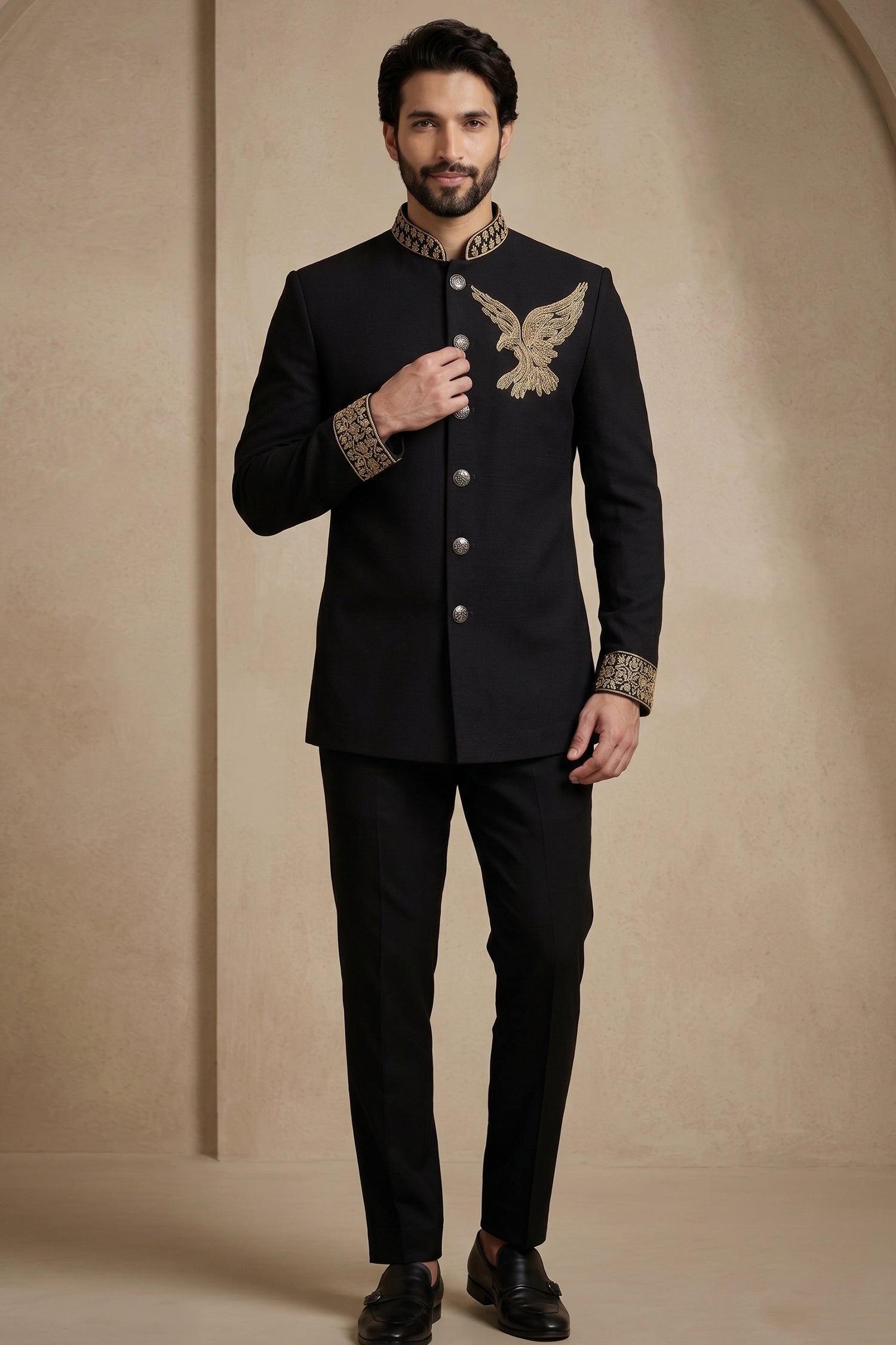 Black Silk Beaded Jodhpuri Set