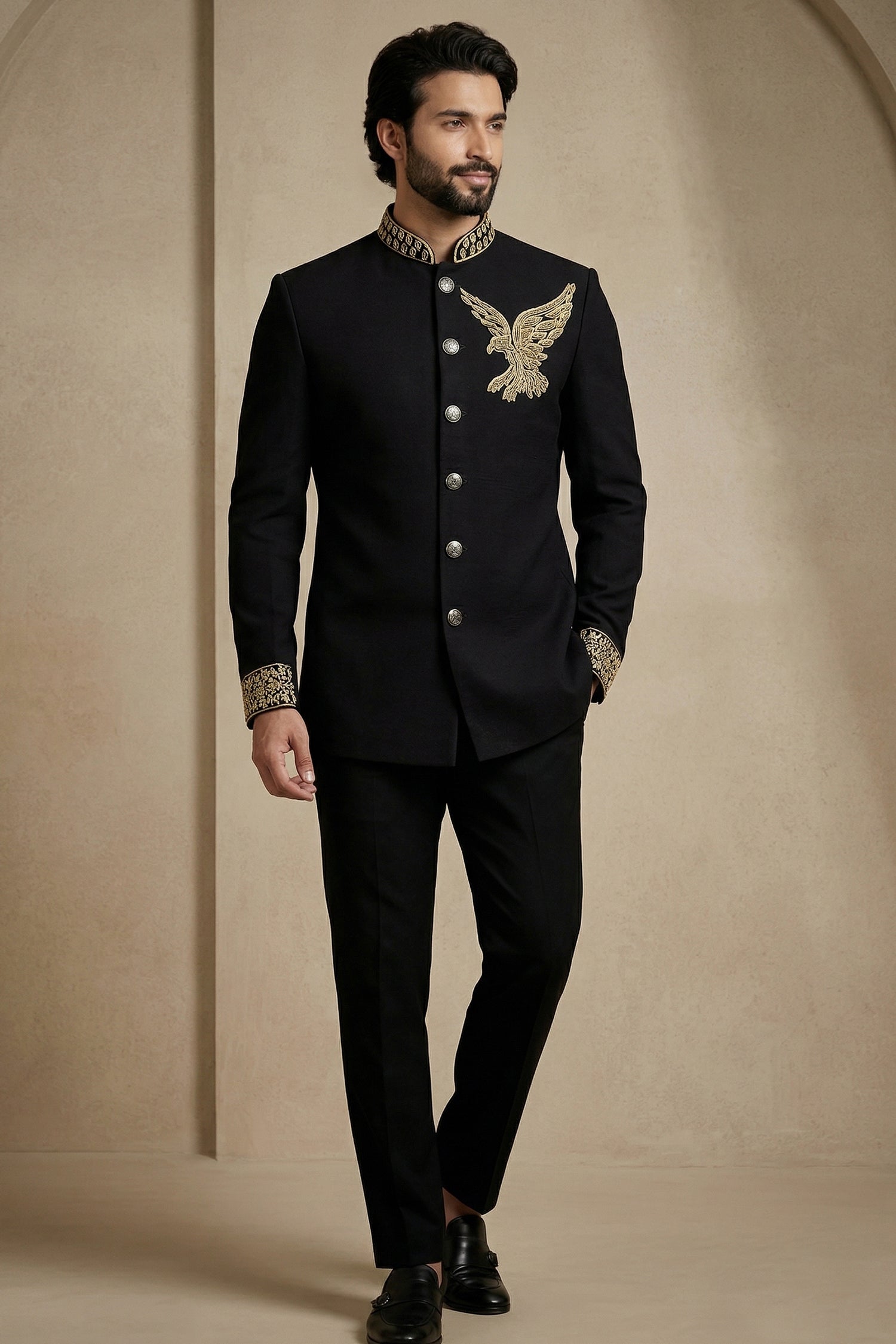 Black Silk Beaded Jodhpuri Set