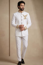 White Silk Beaded Jodhpuri Set