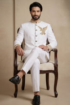 White Silk Beaded Jodhpuri Set