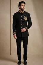 Black Silk Beaded Jodhpuri Set