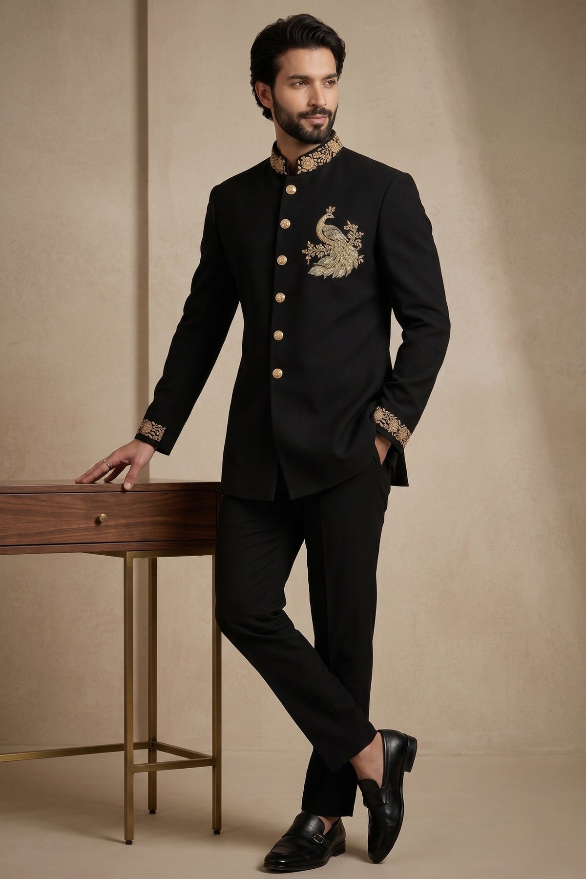 Black Silk Beaded Jodhpuri Set