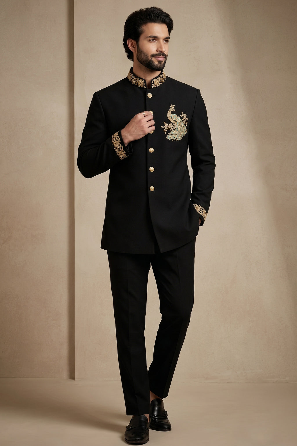 Black Silk Beaded Jodhpuri Set