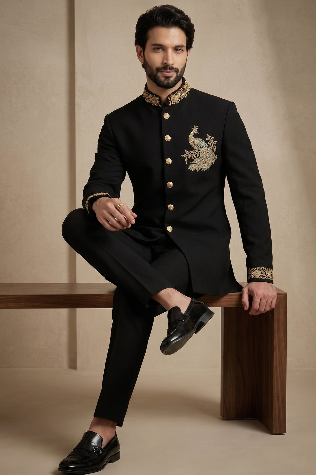 Black Silk Beaded Jodhpuri Set
