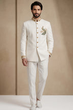 White Silk Beaded Jodhpuri Set