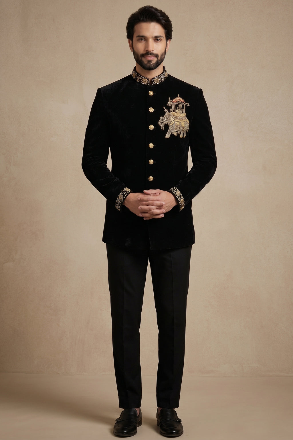Black Silk Beaded Jodhpuri Set