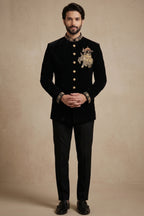Black Silk Beaded Jodhpuri Set