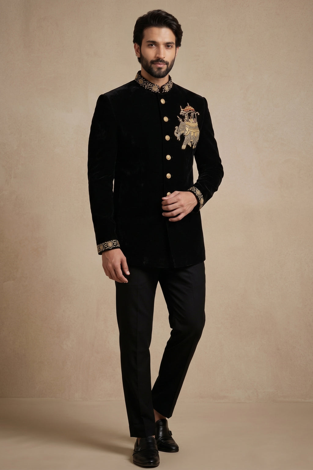Black Silk Beaded Jodhpuri Set