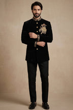 Black Silk Beaded Jodhpuri Set