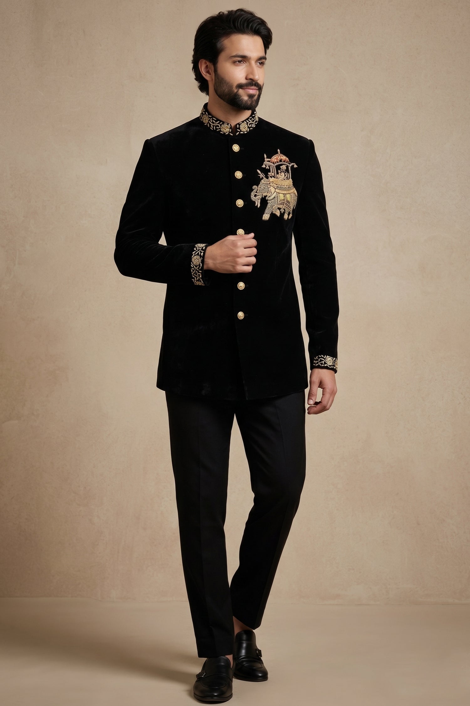 Black Silk Beaded Jodhpuri Set
