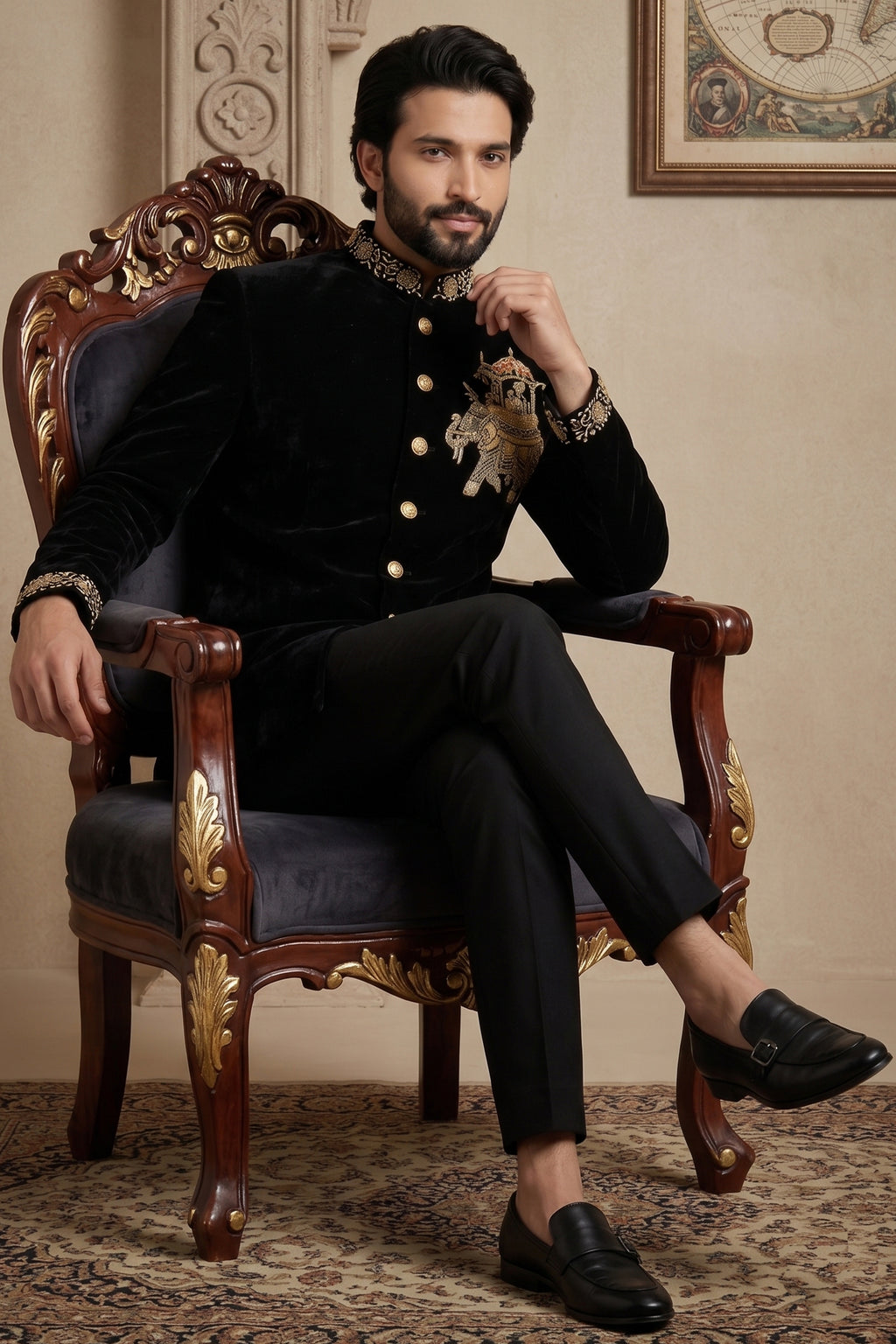 Black Silk Beaded Jodhpuri Set