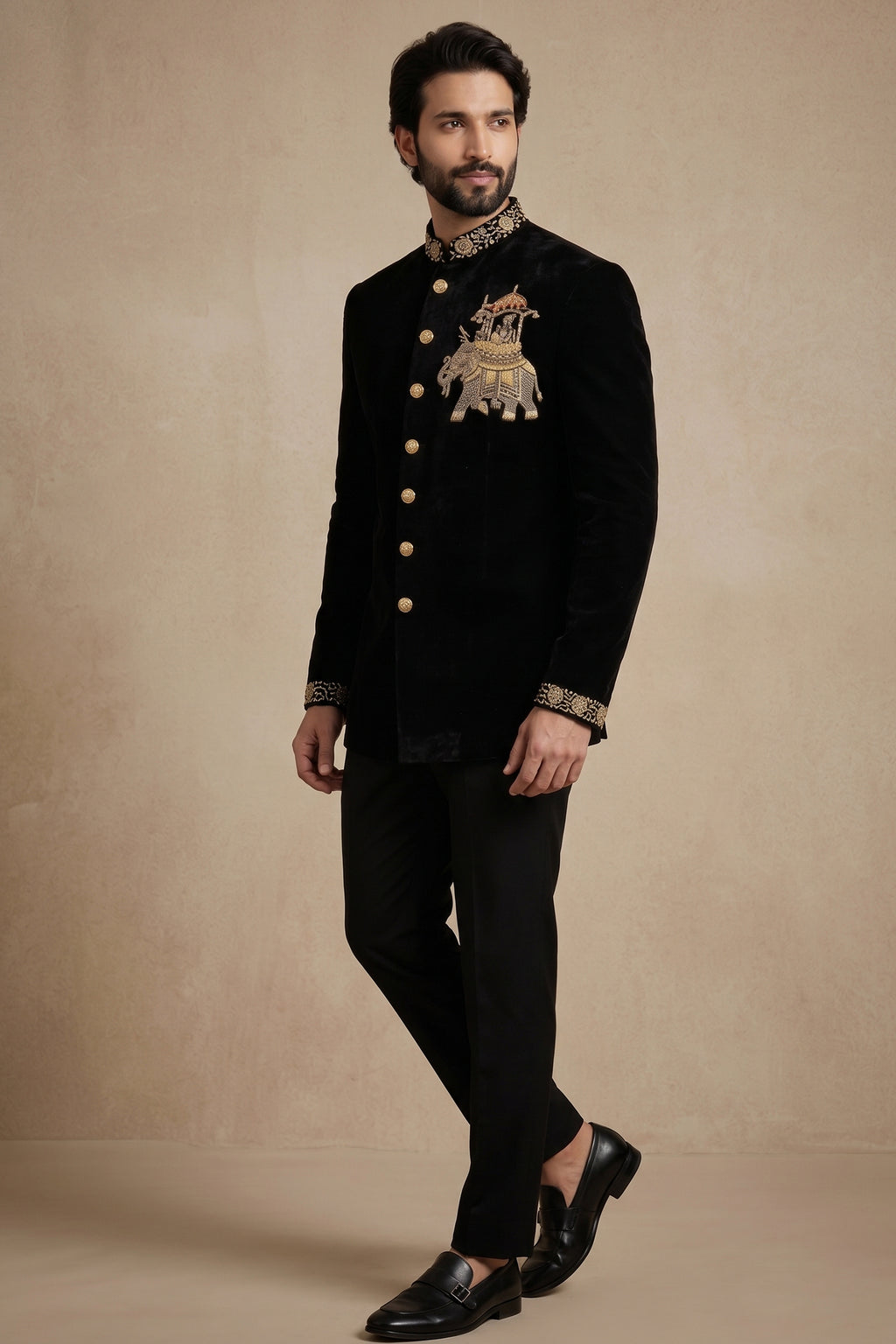 Black Silk Beaded Jodhpuri Set