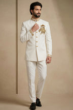 White Silk Beaded Jodhpuri Set
