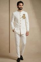 White Silk Beaded Jodhpuri Set