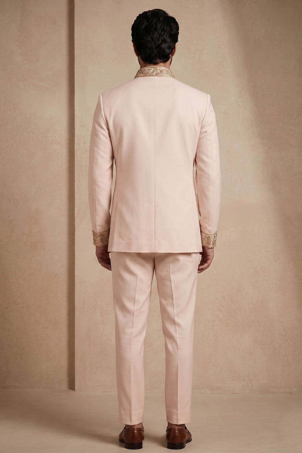Blush Pink Satin Beaded Jodhpuri Suit