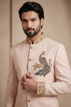 Blush Pink Satin Beaded Jodhpuri Suit